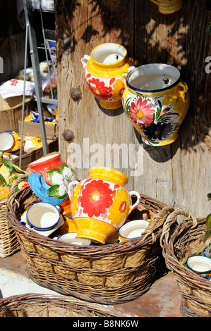 Spanish ceramic pots on sale in the town of Frigiliana southern Spain Stock Photo