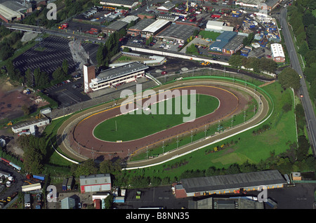 Aerial view of Monmore Green dog racing track and Wolves Speeday circuit in Wolverhampton England Uk Stock Photo