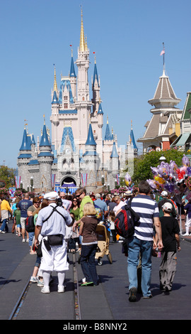 Cinderella's Castle, viewed from Main Street USA, Walt Disney World Magic Kingdom theme park, Orlando, Florida, USA Stock Photo