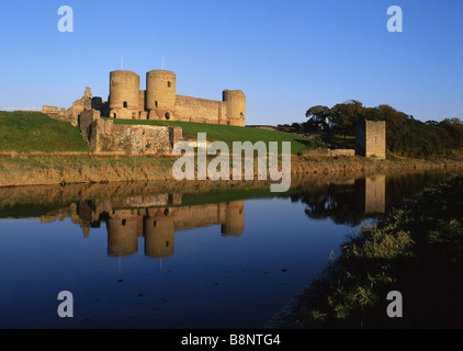 Rhuddlan Castle reflected in river Elwy Near Rhyl Denbighshire North Wales UK Stock Photo