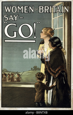 Famous World War One British recruiting and propaganda poster entitled “Women of Britain say GO!”. Stock Photo