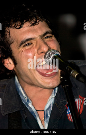 A male singer performs on stage in London, UK Stock Photo