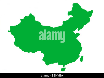 Green outline map of China isolated on white background Stock Photo