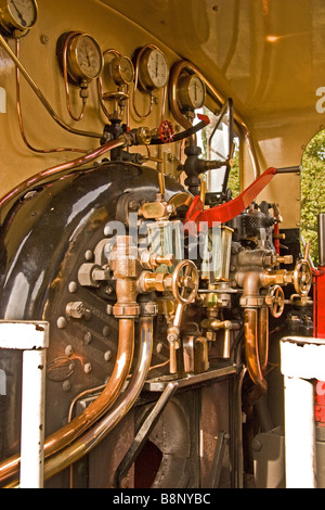 Steam engine footplate and controls steam railway Isle of Wight Stock Photo