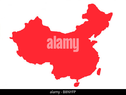 Red outline map of China isolated on white background Stock Photo