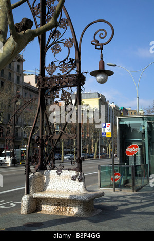 Tiled bench on Passeig de Gracia - Barcelona Stock Photo