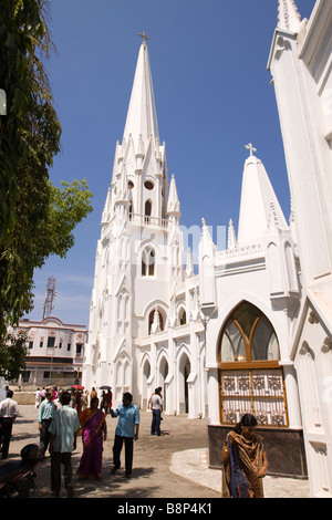 India Tamil Nadu Chennai worshippers leaving Santhome catholic cathedral basilica Stock Photo