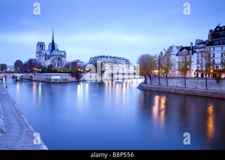 Notre Dame viewed over the river Seine Paris France Stock Photo