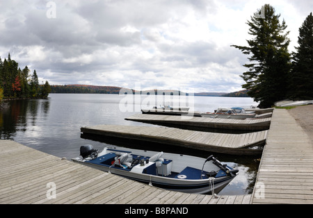 Motor boats on a lake at marina Stock Photo