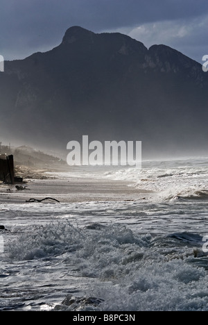 Winter storm on the sea coast of Sabaudia in the national park of Circeo in Italy Stock Photo