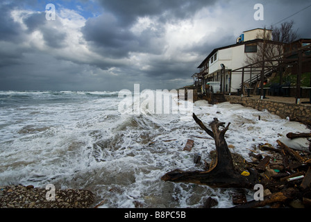 Winter storm on the sea coast of Sabaudia in the national park of Circeo in Italy Stock Photo