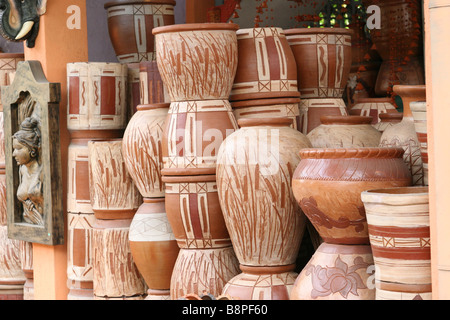 Terracota pots and urns for sale at a roadside stall in Sri Lanka Stock Photo