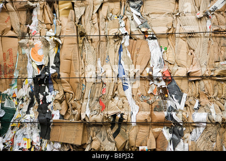 Bale of flattened cardboard, full frame Stock Photo