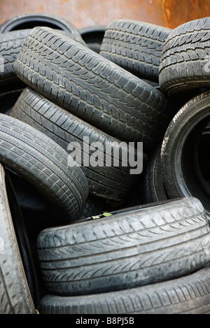 Pile of used tires Stock Photo