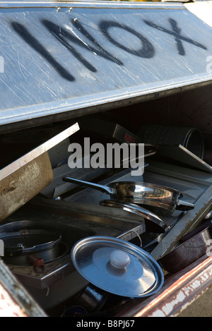 Scrap metal pile with discarded stainless steel objects Stock Photo