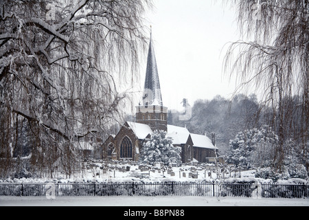 St Peter and St Paul Church, Godalming, Surrey in the snow Stock Photo