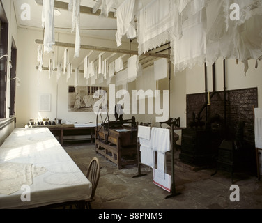 The Laundry Beningbrough View of the Victorian machinery drying racks used in the process of cleaning clothes Stock Photo