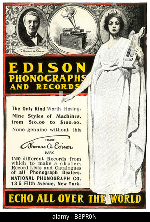 Advertisement for Edison phonographs and records National Phonograph Co 1901. Hand-colored halftone Stock Photo