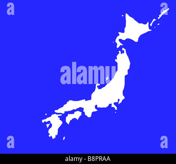 Island of Japan map outline isolated in white on blue background with clipping path Stock Photo