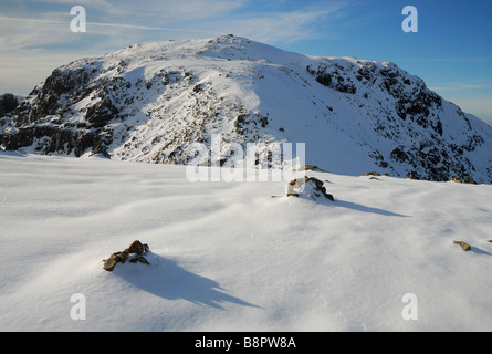 Broad Crag and Scafell Pike in deep snow Stock Photo