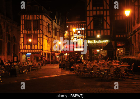 Summer evening outdoor dining in the medieval center of Troyes France Stock Photo