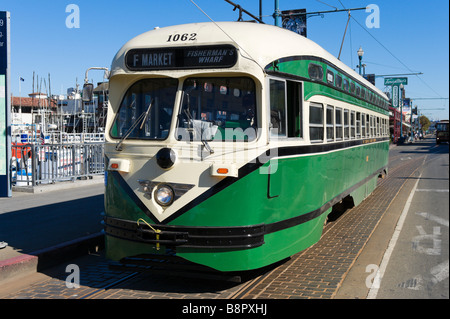 An F-Line streetcar on Jefferson Street, Fisherman's Wharf, San Francisco, California, USA Stock Photo
