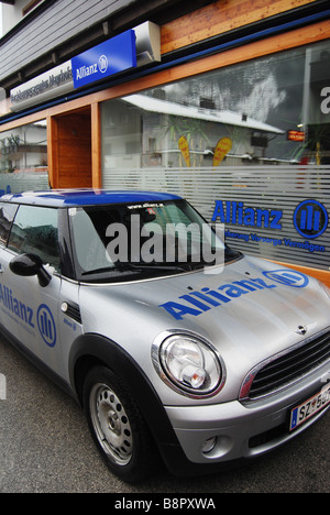 Mini parked in front of Allianz insurance company office Stock Photo