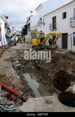 Sewer construction work in the sothern Spanish resort of Nerja Stock Photo