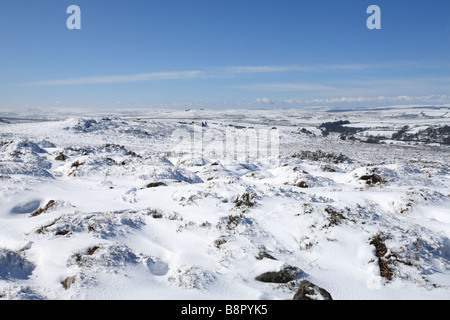View from Haytor looking towards Holwell tor after overnight snow, Dartmoor, Devon England, UK Stock Photo