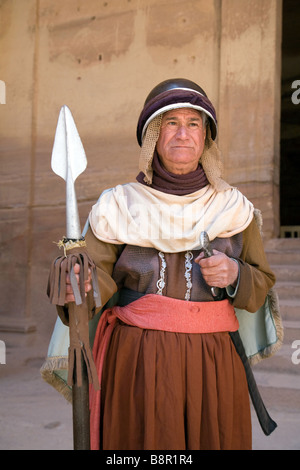 Man dressed as a Nabatean Guard at the Treasury, Petra, Jordan, Middle East Stock Photo