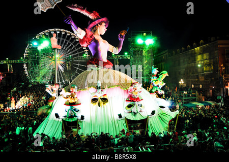 Nice France, Public Events, Carnival Parade, Huge Floats on Street at Night, nice carnival float Stock Photo