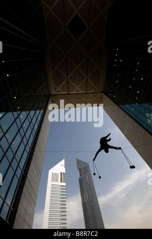 dubai stock exchange and emirate towers, uae Stock Photo