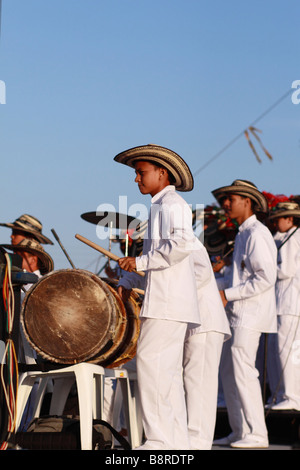 Group of young musicians wearing the traditional suit during the Carnival of Barranquilla, Atlantico,  Colombia, South America Stock Photo