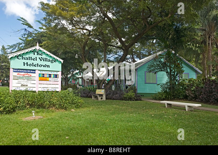 Chattel House Village, Chattel House style gift shops in Holetown, 'West Coast' of Barbados, St. James Parish Stock Photo