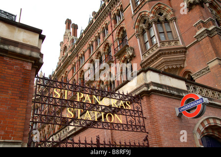 The front entrance to St Pancrans mainline railway station in London England.  March 2009 Stock Photo