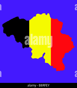 Belgium map with national flag colors isolated on blue background with clipping path Stock Photo
