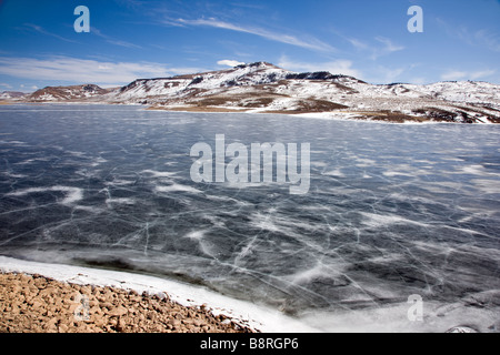 Winter view of the frozen ice on Blue Mesa Reservoir, Curecanti National Recreation Area, Colorado, USA Stock Photo