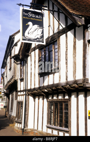 The Swan Hotel Lavenham Suffolk England UK inn sign English timbered medieval Tudor architecture traditional quaint charming Stock Photo