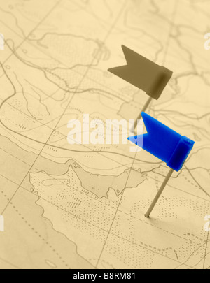 Flag a pin A label on a planimetric map Stock Photo