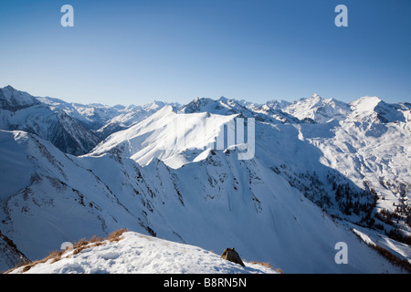 Austrian Alps in National Park Hohe Tauern with snow covered mountains from Schwarzwand mountain summit in winter. Rauris Austria Europe Stock Photo