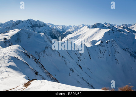 Austrian Alps in National Park Hohe Tauern with snow covered mountains from Schwarzwand mountain summit in winter. Rauris Austria Europe. Stock Photo