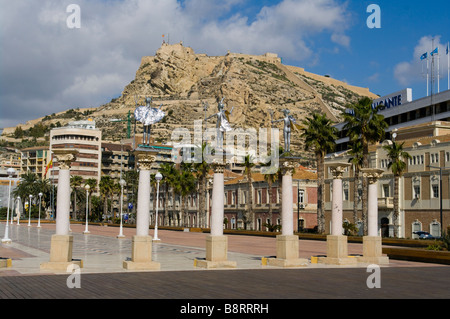 View Of The Castillo De Santa Barbara From The Casino Alicante Spain Stock Photo