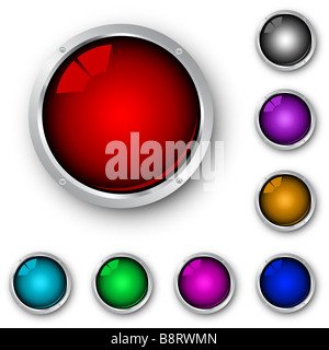 Collection of different coloured glossy metallic icons Stock Photo