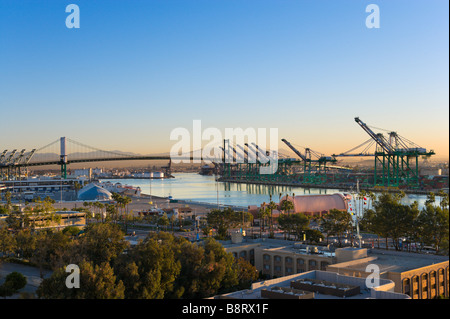 View over the Port of Los Angeles at sunset, San Pedro, Los Angeles, California, USA Stock Photo