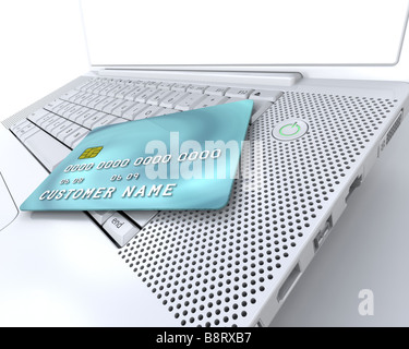 Generic credit card on computer depicting internet shopping Stock Photo