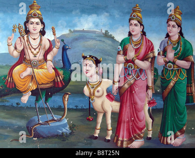 Hindu ceiling painting at the Sri Mariamman Temple, Singapore Stock Photo