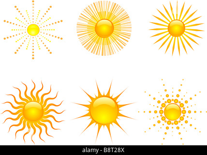 Various styles of sun icons Stock Photo