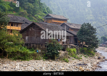 Traditional wood houses in Longshen, Guangxi, China. Stock Photo