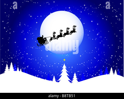 Silhouette of santa flying through the sky Stock Photo