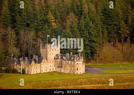 Invercauld House and Scottish flag, Braemar. Stock Photo